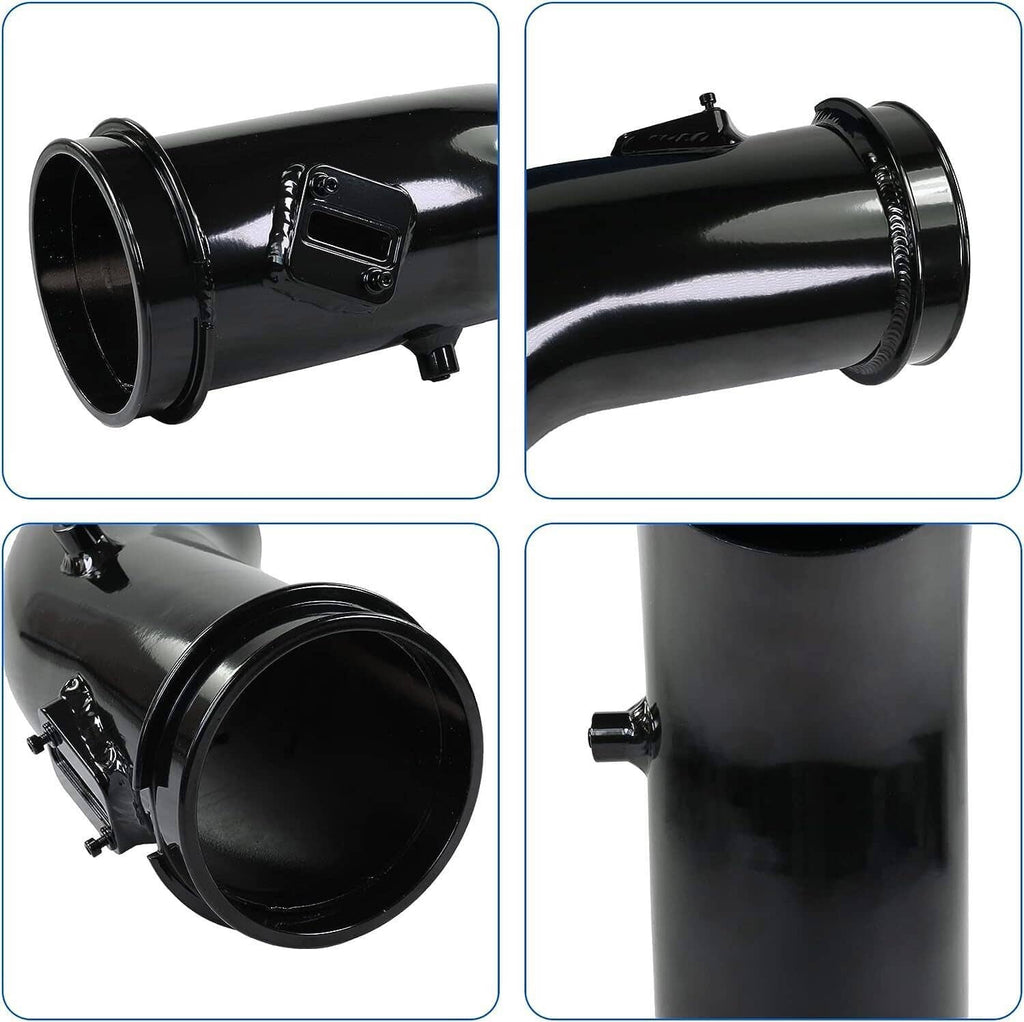 Black air intake pipe with mounting hardware and flange connection points