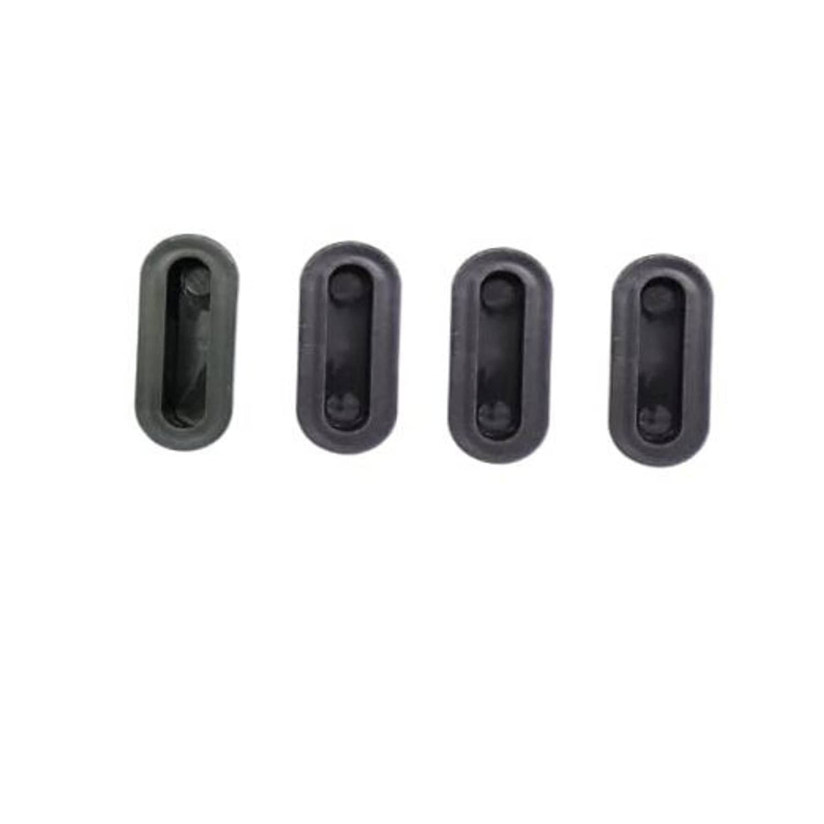 Trailer brake adjuster hole plug set, four dark rubber inserts with open slot
