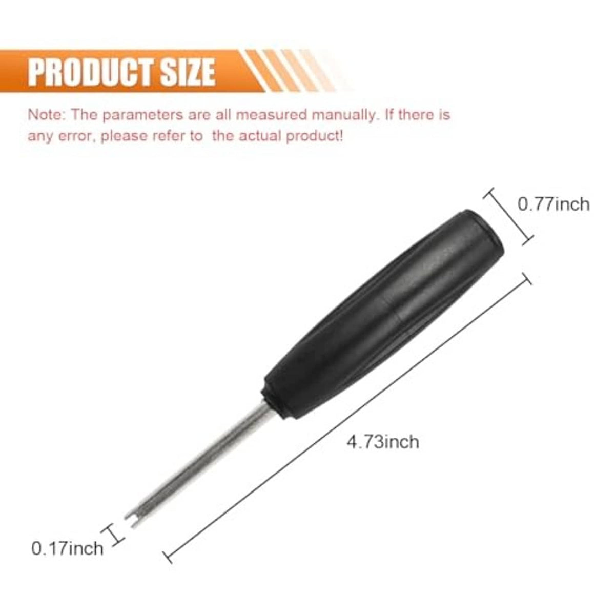 Tire valve core torque tool with black grip and metal shaft, compact single-head design