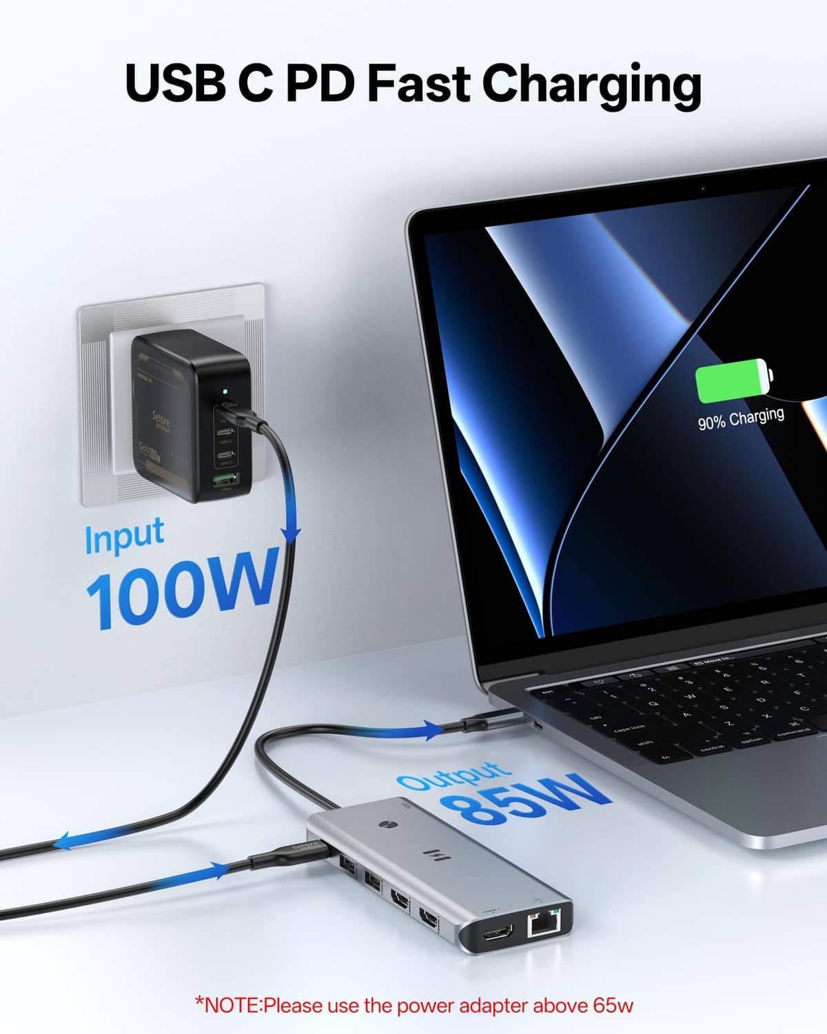 Space gray USB-C docking station with 100W PD charging input and HDMI output