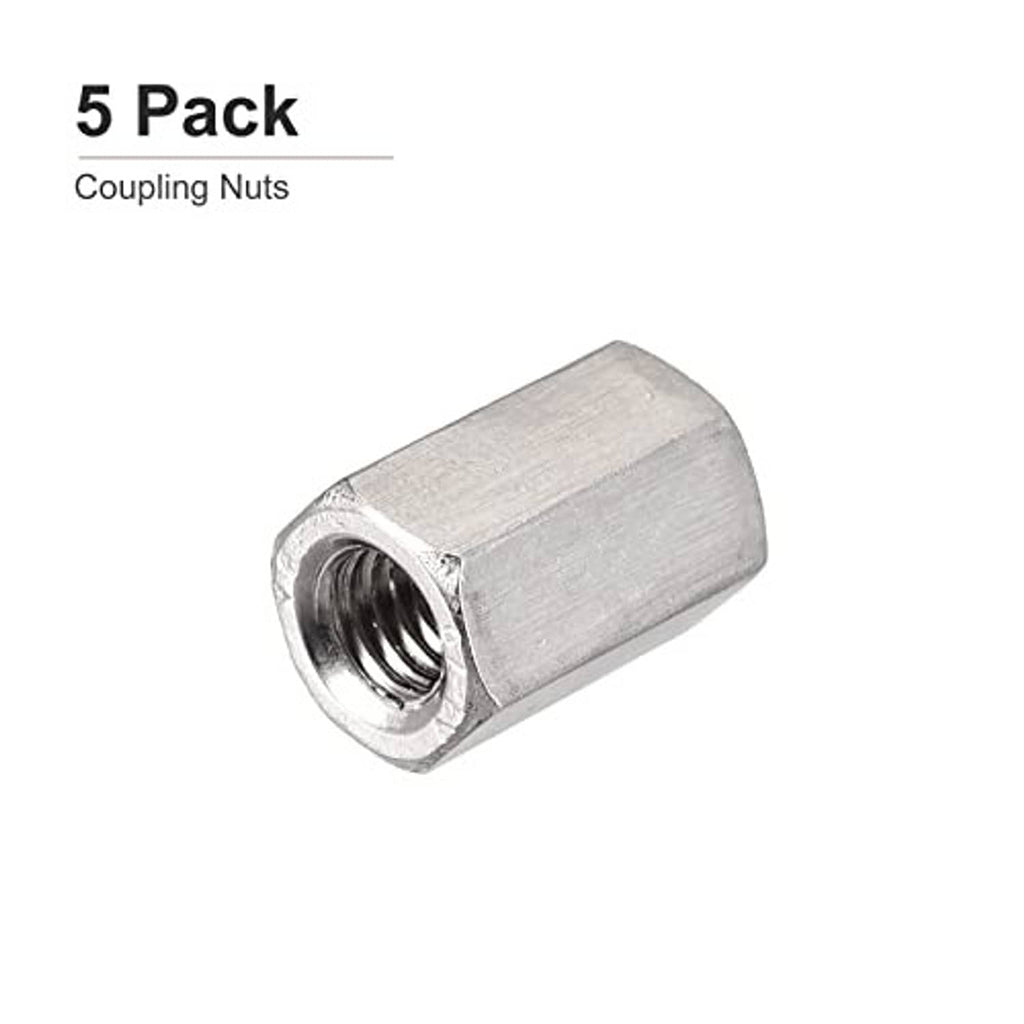 Hex coupling nut, silver steel, 5-pack with internal threaded hole