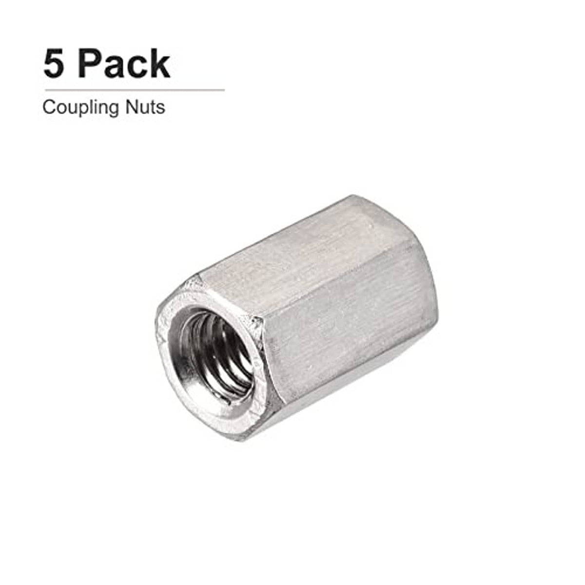 Hex coupling nut, silver steel, 5-pack with internal threaded hole