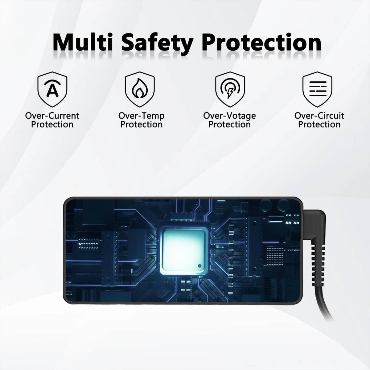 Black 100W laptop charger with multi-safety protection design