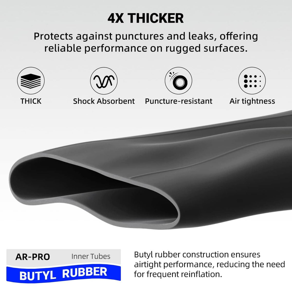 Thick-walled black inner tube with angled profile for 13x6.50-6 tires