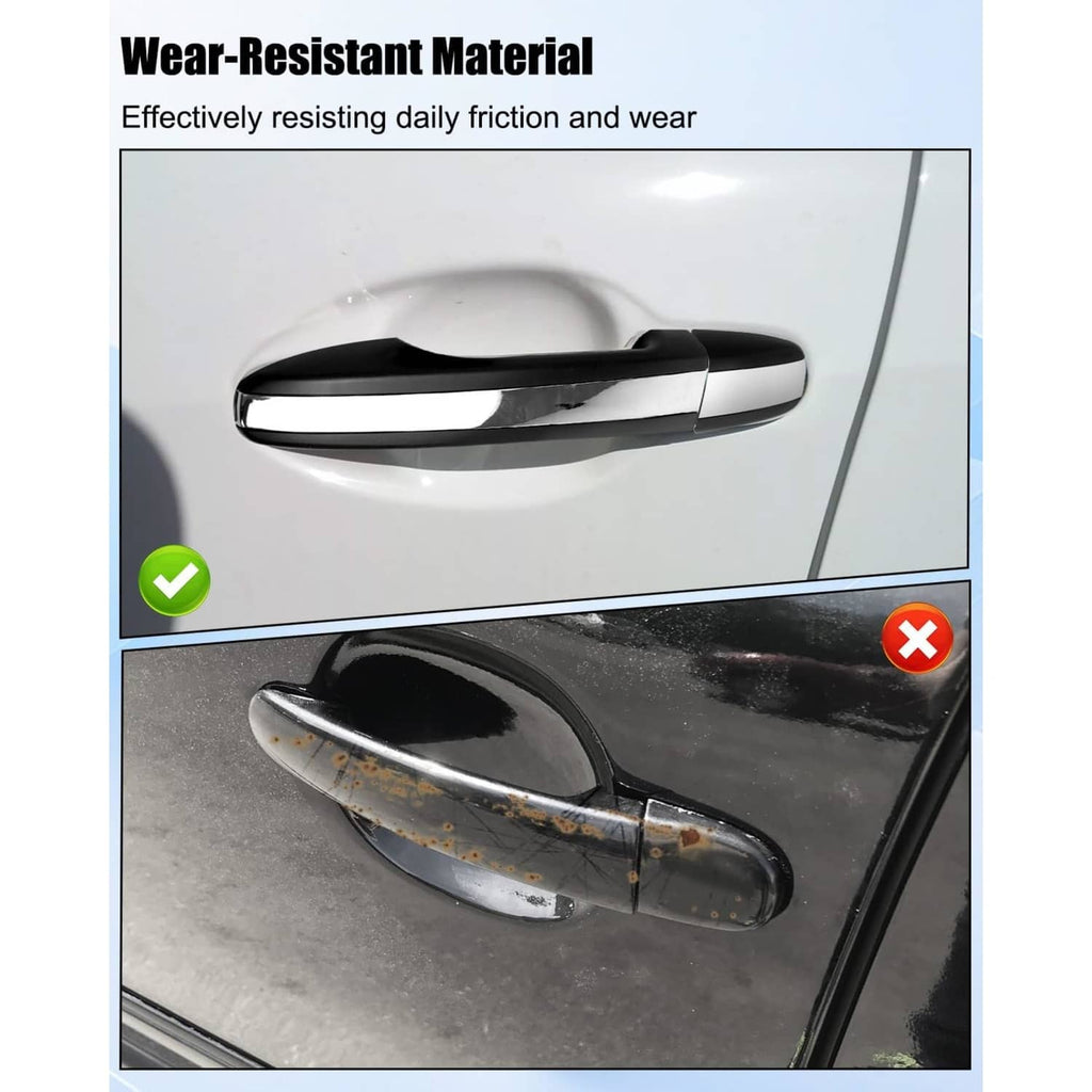 Exterior door handle with chrome finish and black lever