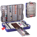 WORKPRO rotary tool accessory kit in blue-and-clear case with assorted bits
