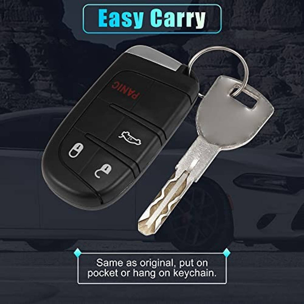 Black keyless entry remote with key ring and metal emergency key attached