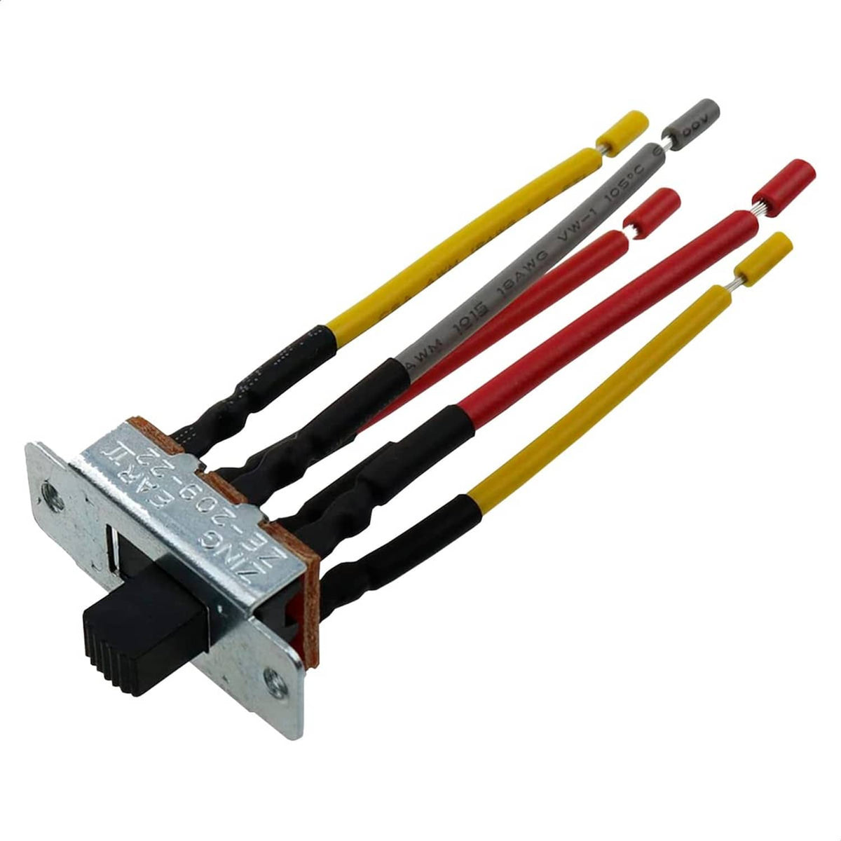 6-pin ceiling fan directional slide switch with bundled yellow, black, and red wires