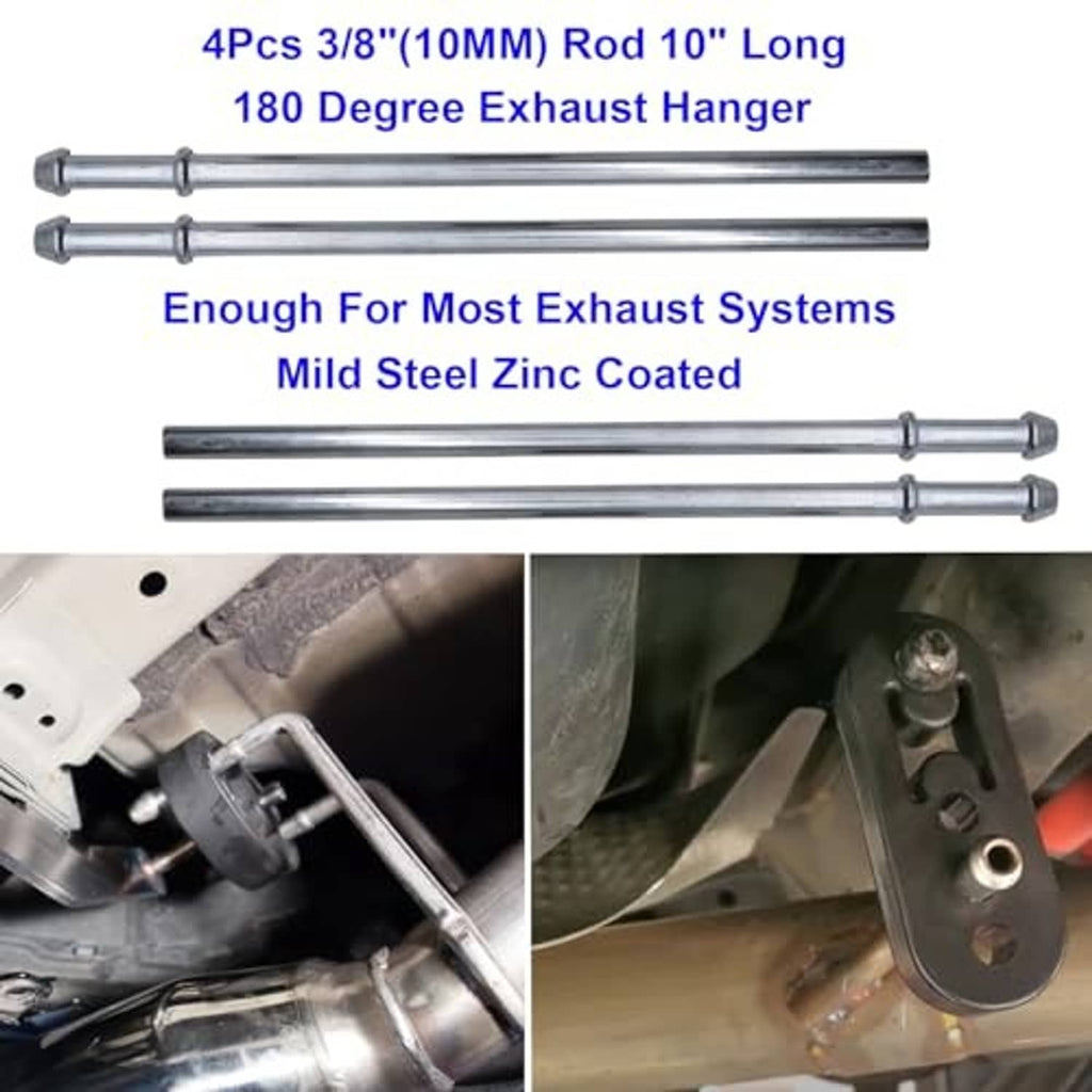 180-degree bent exhaust hanger rods with silver finish and rubber insulators