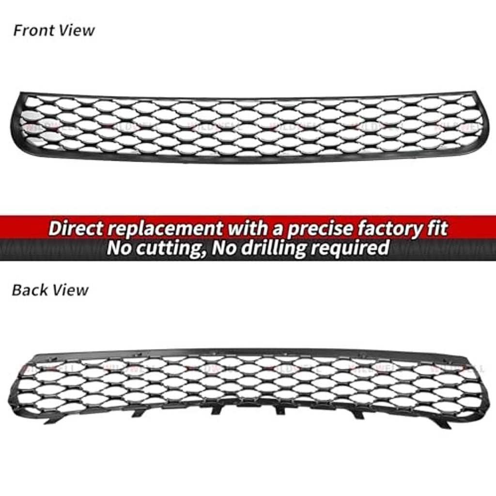 Front and back view of honeycomb front lower grille with black frame