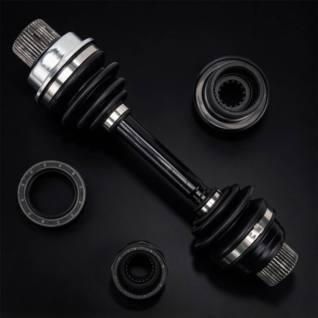 Front differential drive shaft assembly with black couplers and metal splined ends