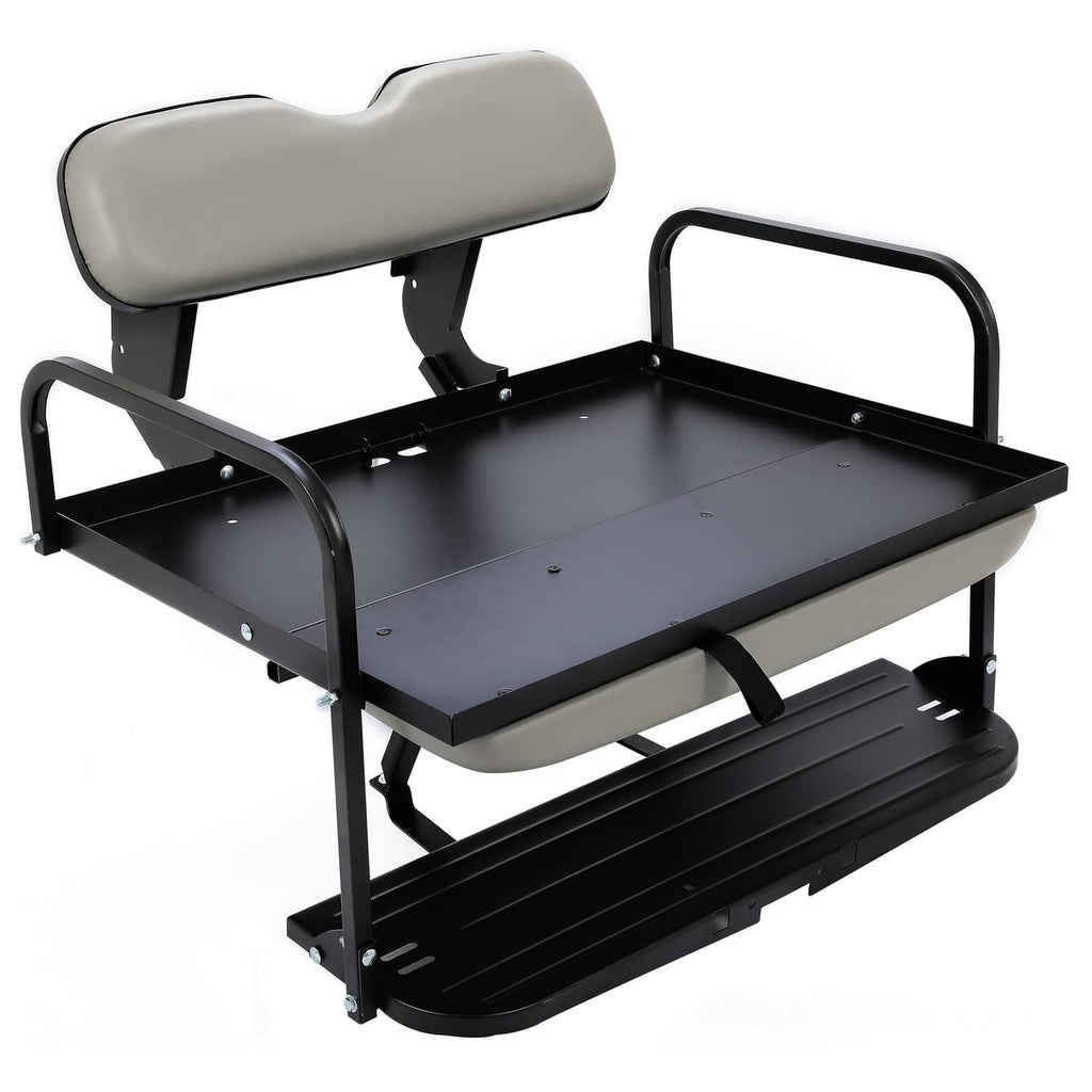 Rear flip seat with gray backrest and base platform in black frame