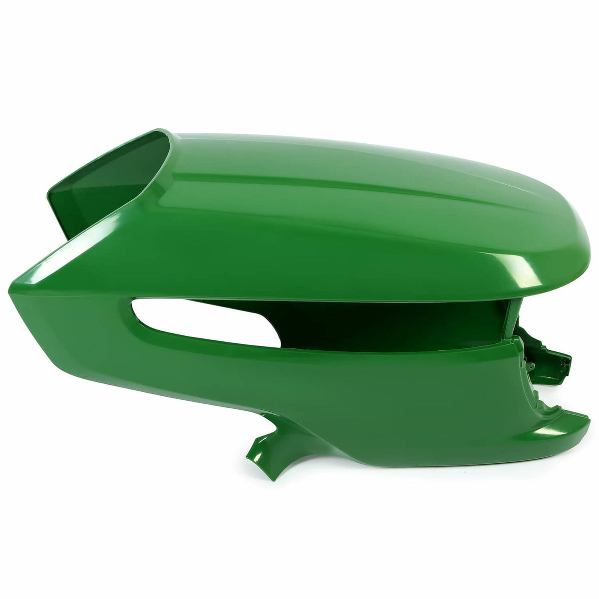 Green John Deere front hood with front vent opening and side support pieces