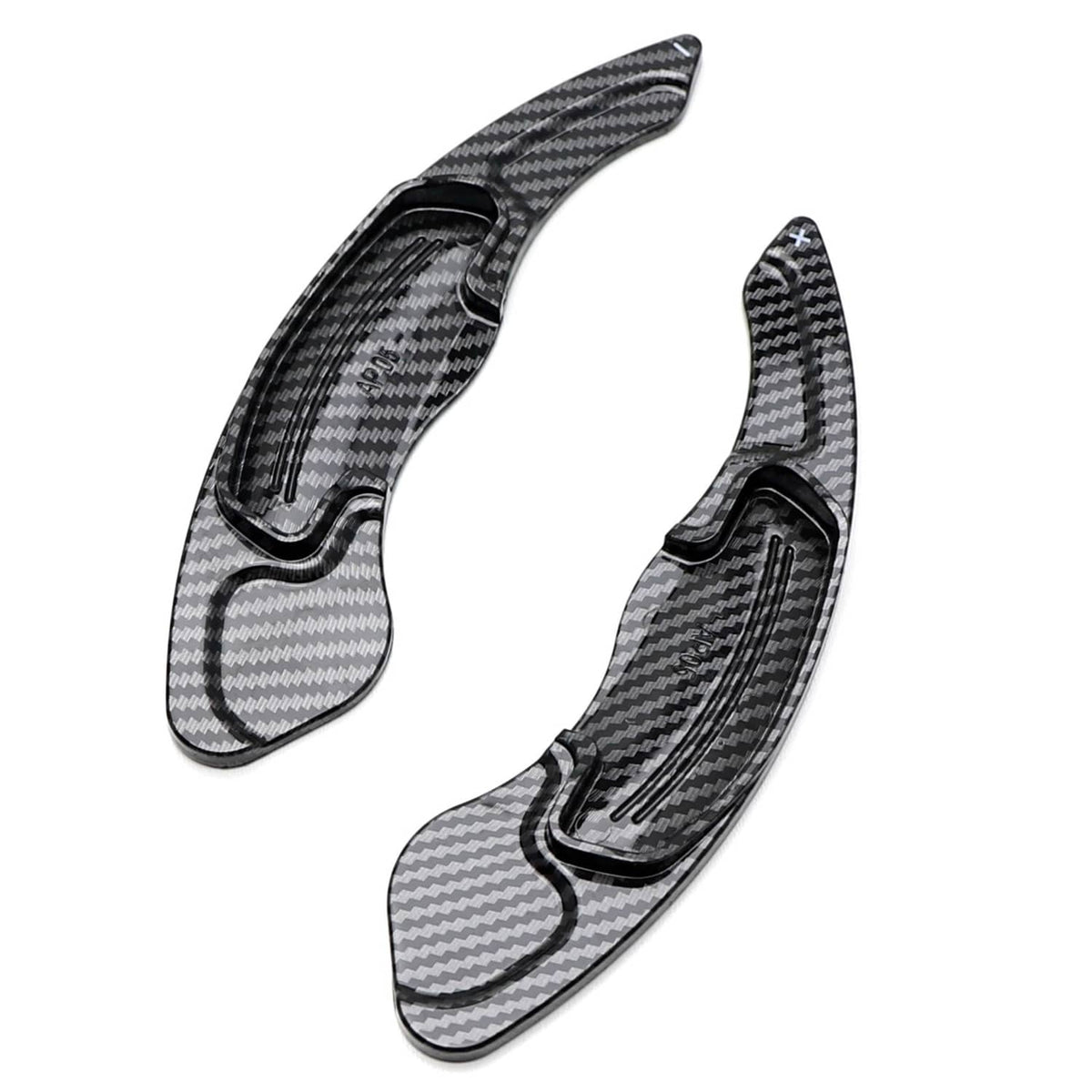 Carbon-fiber pattern paddle shift covers for steering wheel, glossy black finish