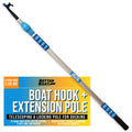 Telescoping boat hook extension pole with blue foam grip and black hook tip
