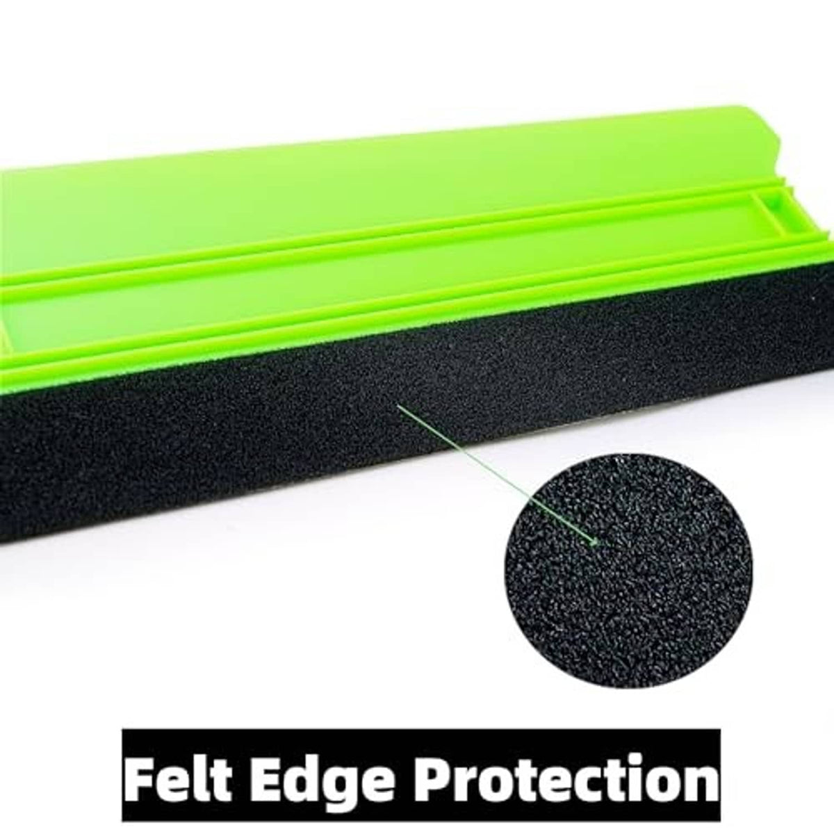 Neon green and black felt edge squeegee with textured black pad