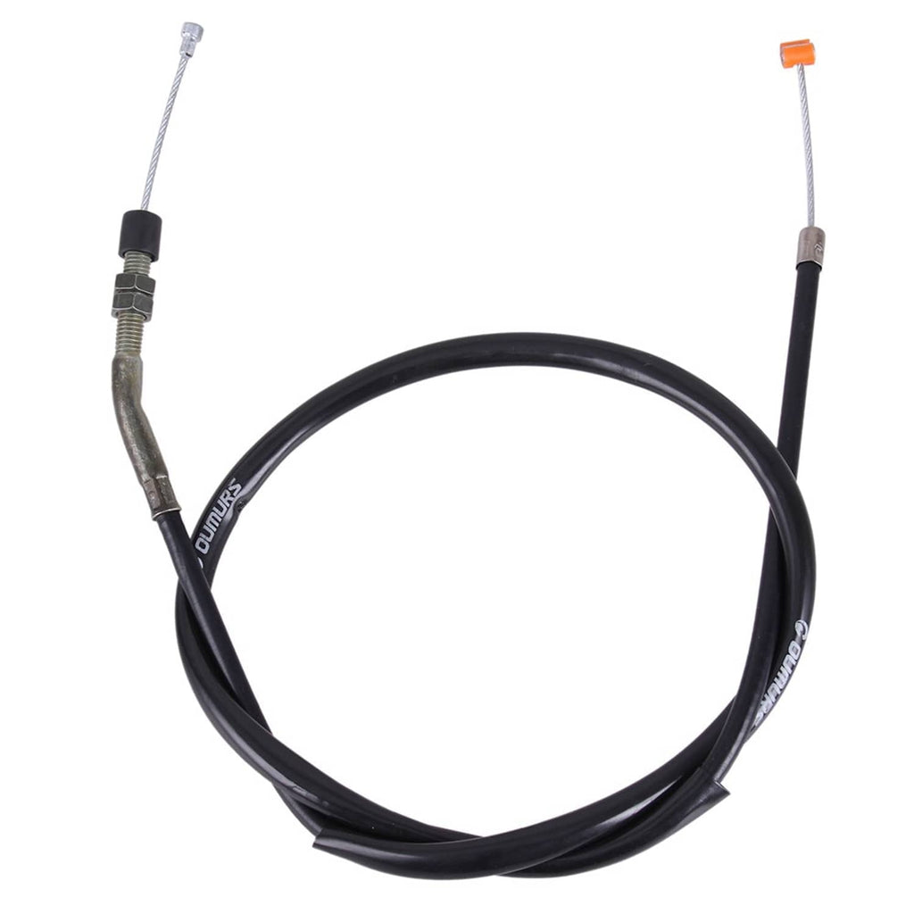 Black throttle and clutch cable set with orange safety caps on ends