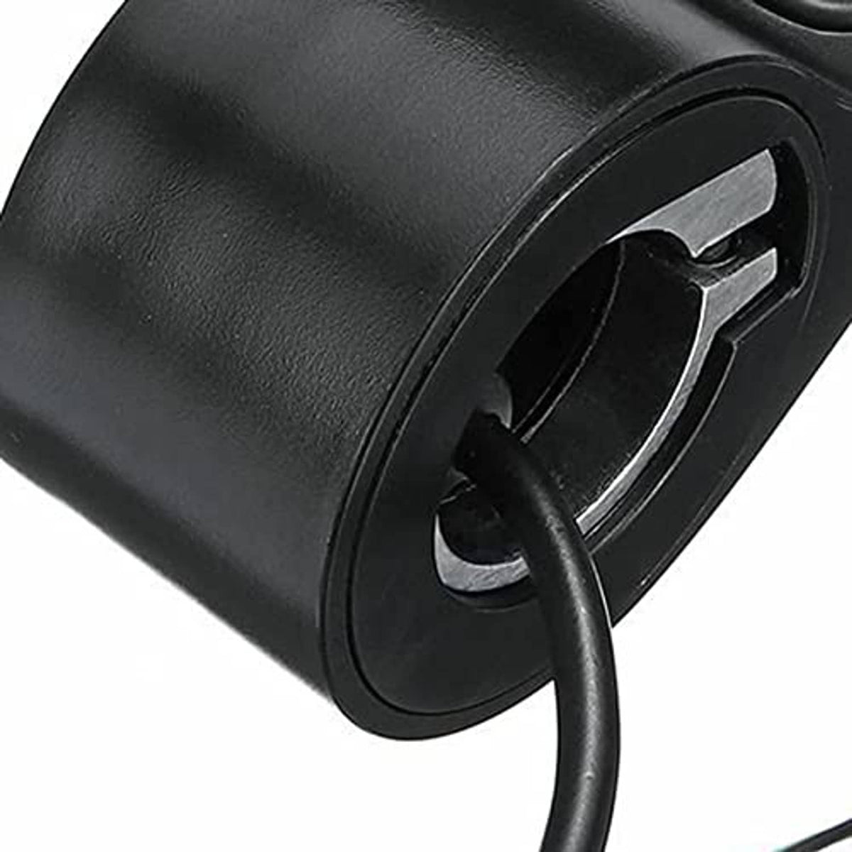 Electric scooter thumb throttle accelerator control, close-up of side slider and slot