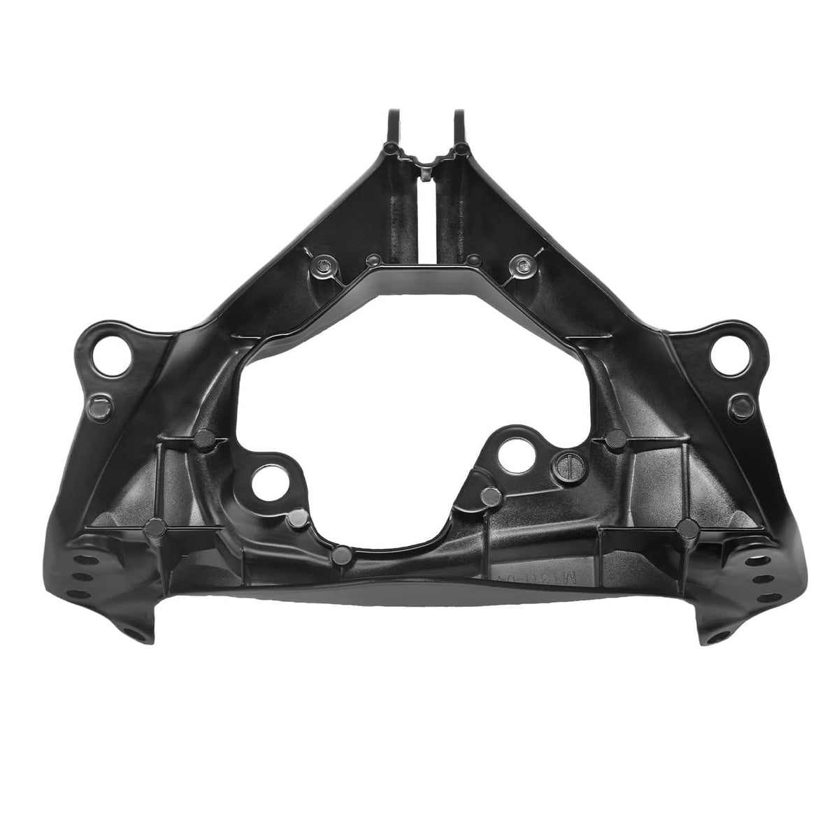 Black metal bracket frame with central circular opening and two top posts