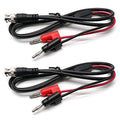Coax test lead cable with BNC male and dual banana plugs, black with red/black tips