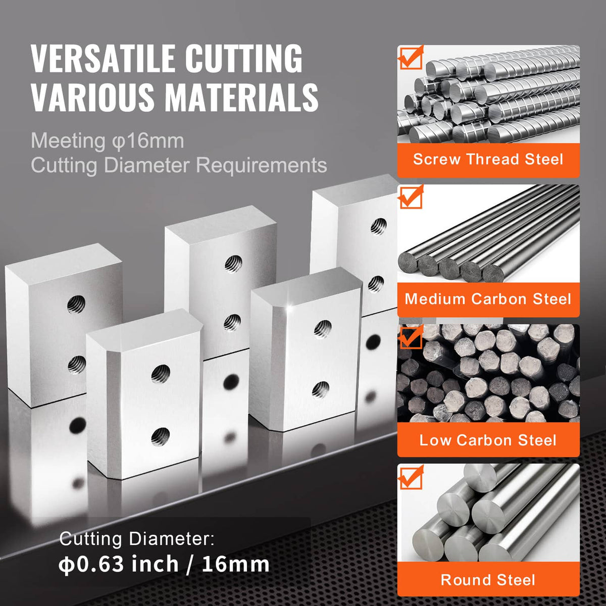 Steel rebar cutter jaw blades, rectangular blocks with threaded holes
