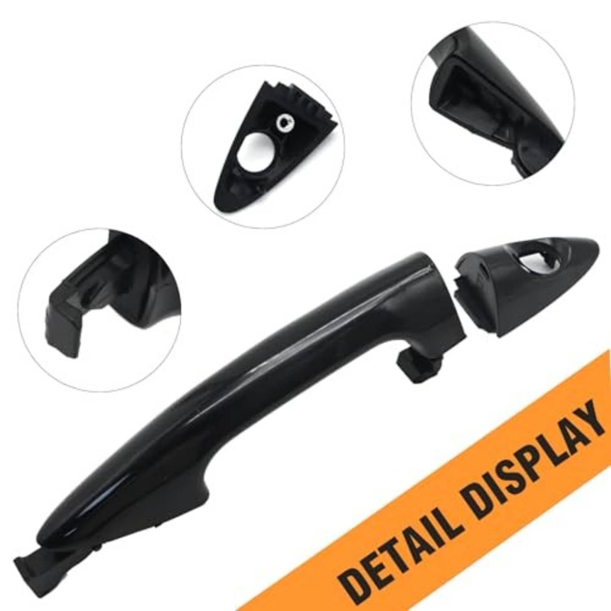 Front door handle with clips and insert pieces, dark black plastic