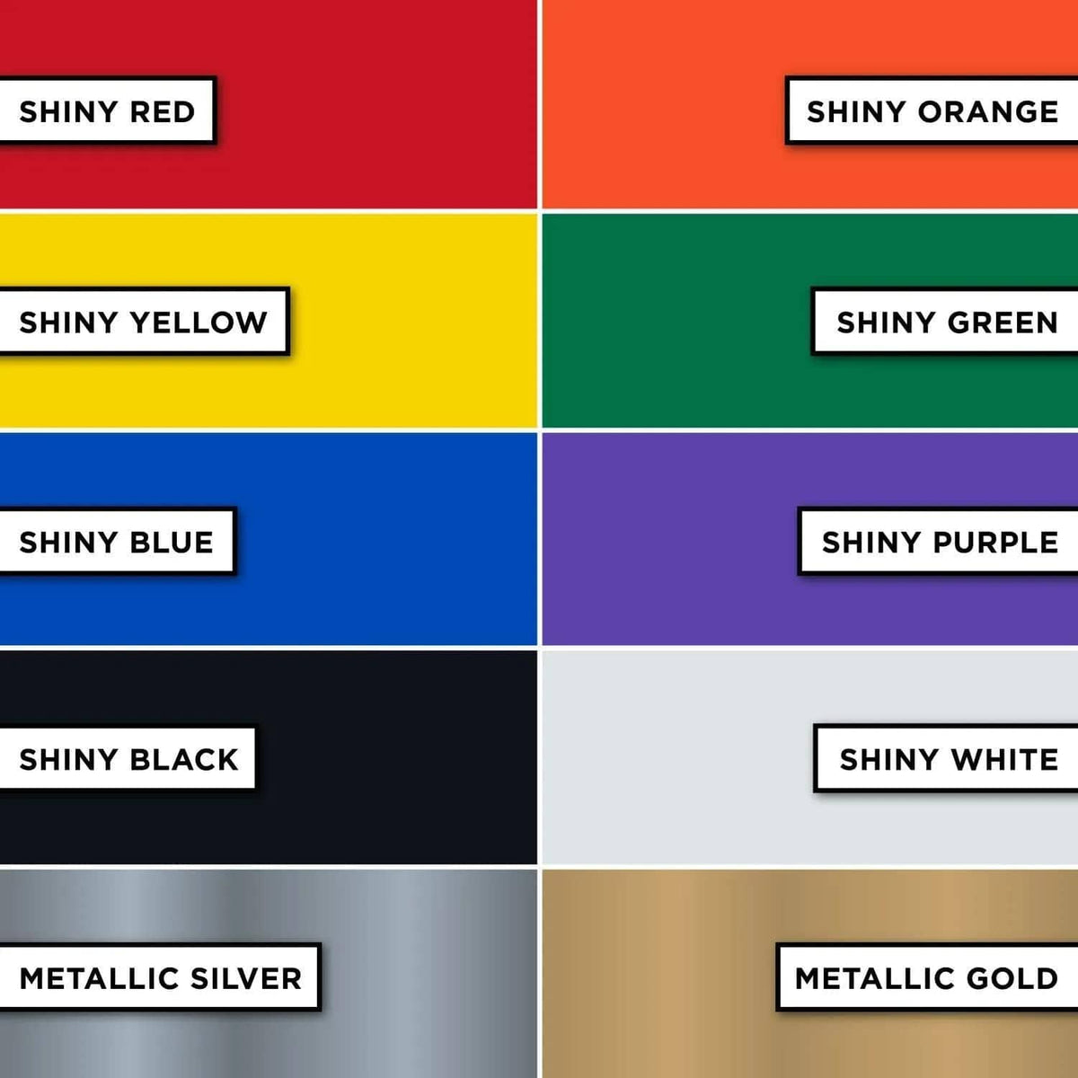 Puff paint color swatch chart showing shiny and metallic shades in a grid