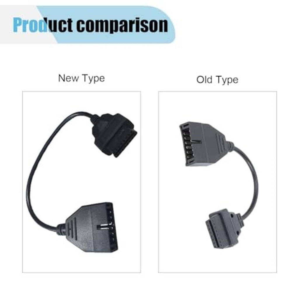 OBD adapter cables shown with gray and black connector ends connected by cord