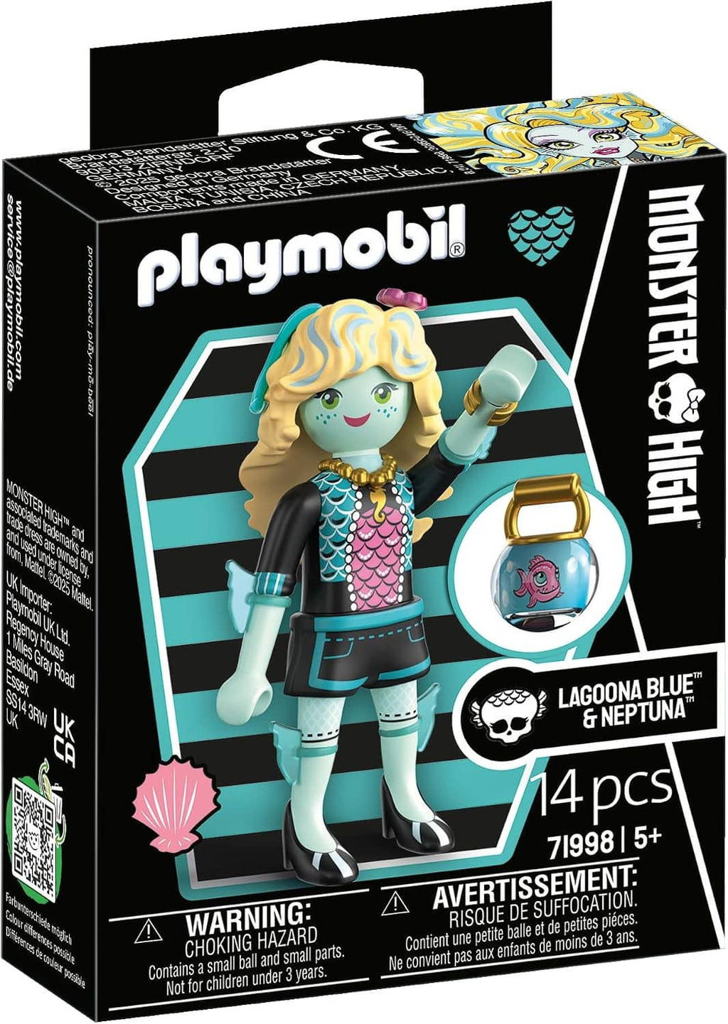 Playmobil Monster High Lagoona Blue boxed figure set with teal-themed accessories