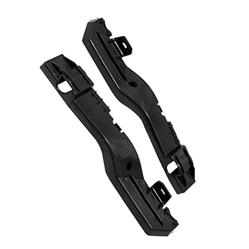 Black bumper bracket support bars with mounting holes and latch tabs, plastic