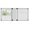 Adjustable window screen with white frame and grey mesh panel