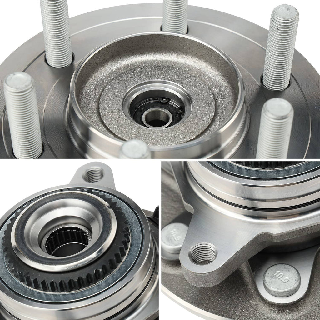 Wheel hub assembly close-up with circular bearing race in silver metal housing