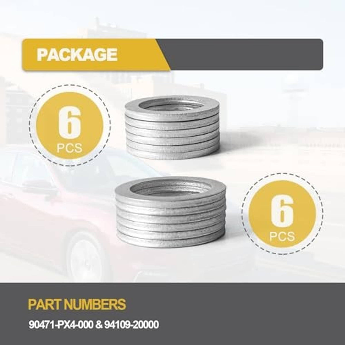 Stacked silver drain plug washers, 6-piece set for differential and transmission