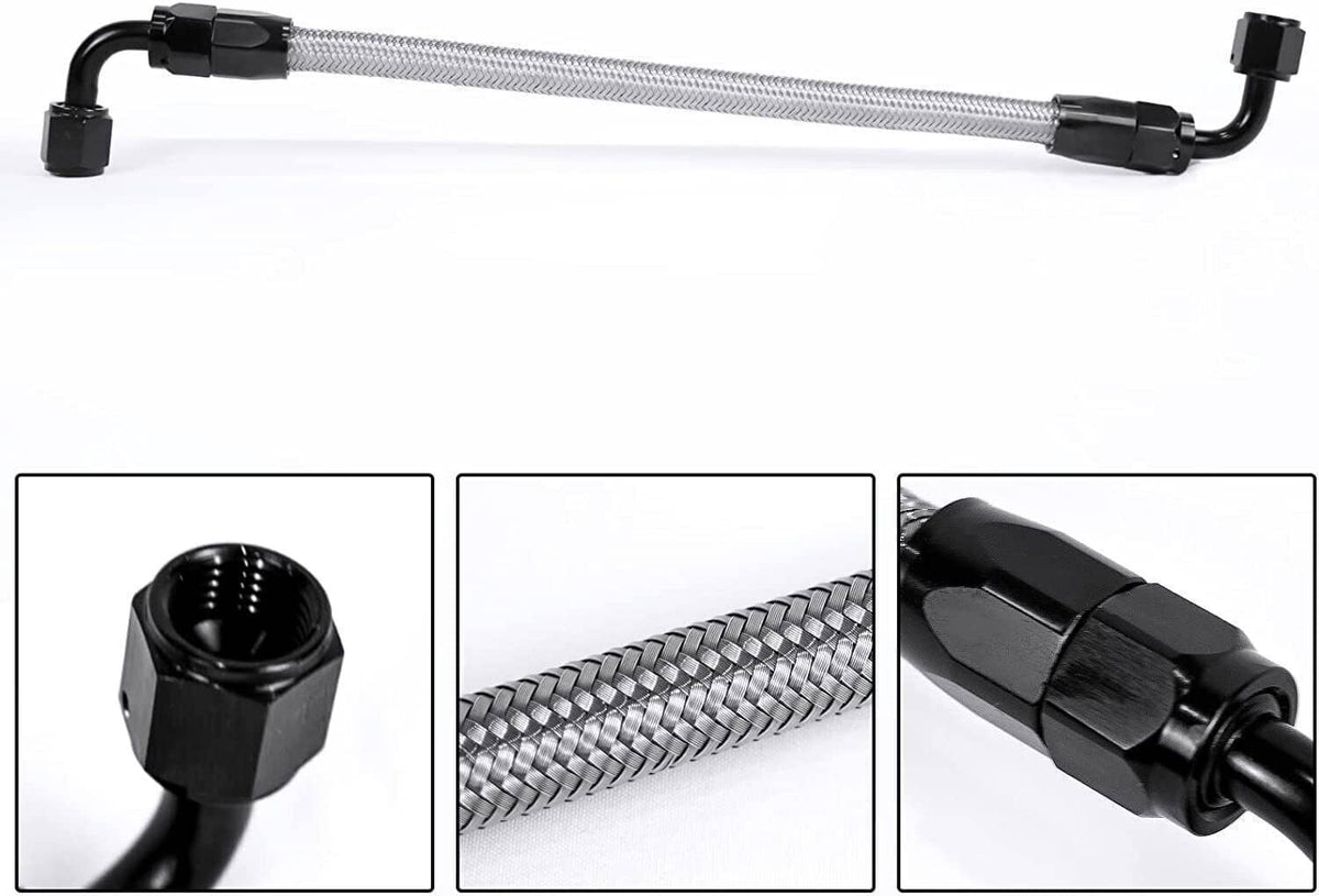 Black braided fuel line hose with AN fittings and mounting hardware