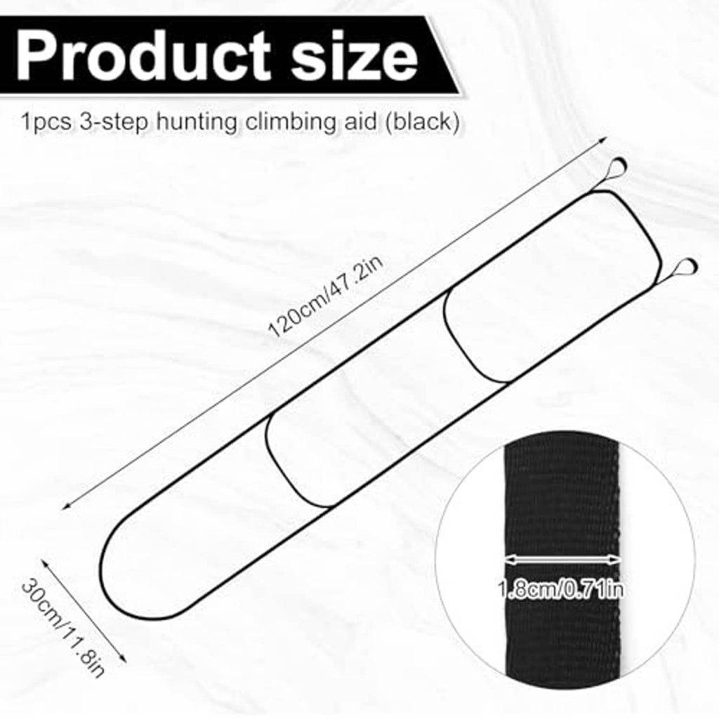 Black 3-step hunting climbing aid with three padded segments and two hanging end loops