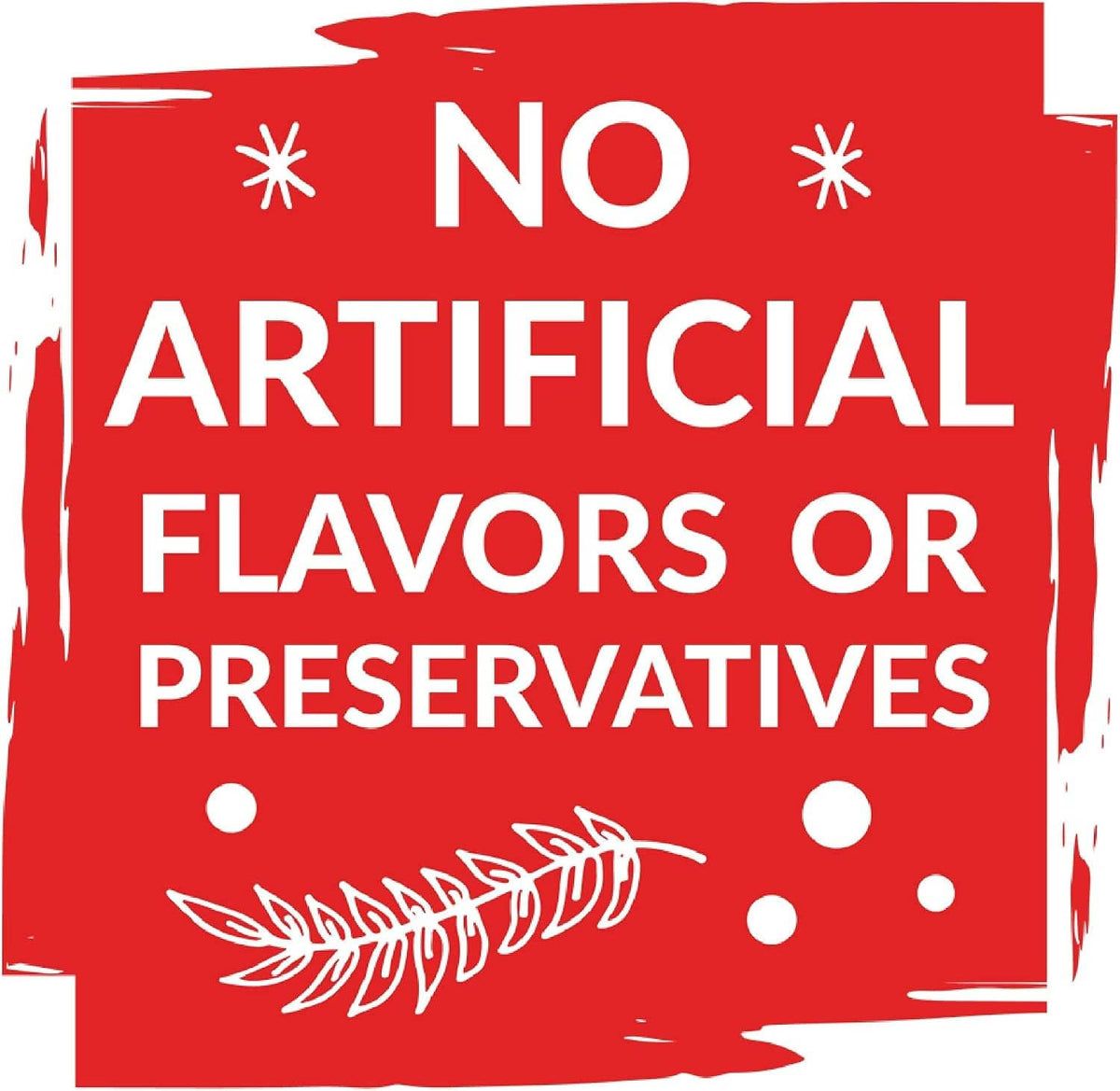 No artificial flavors or preservatives label panel with dog treat icons