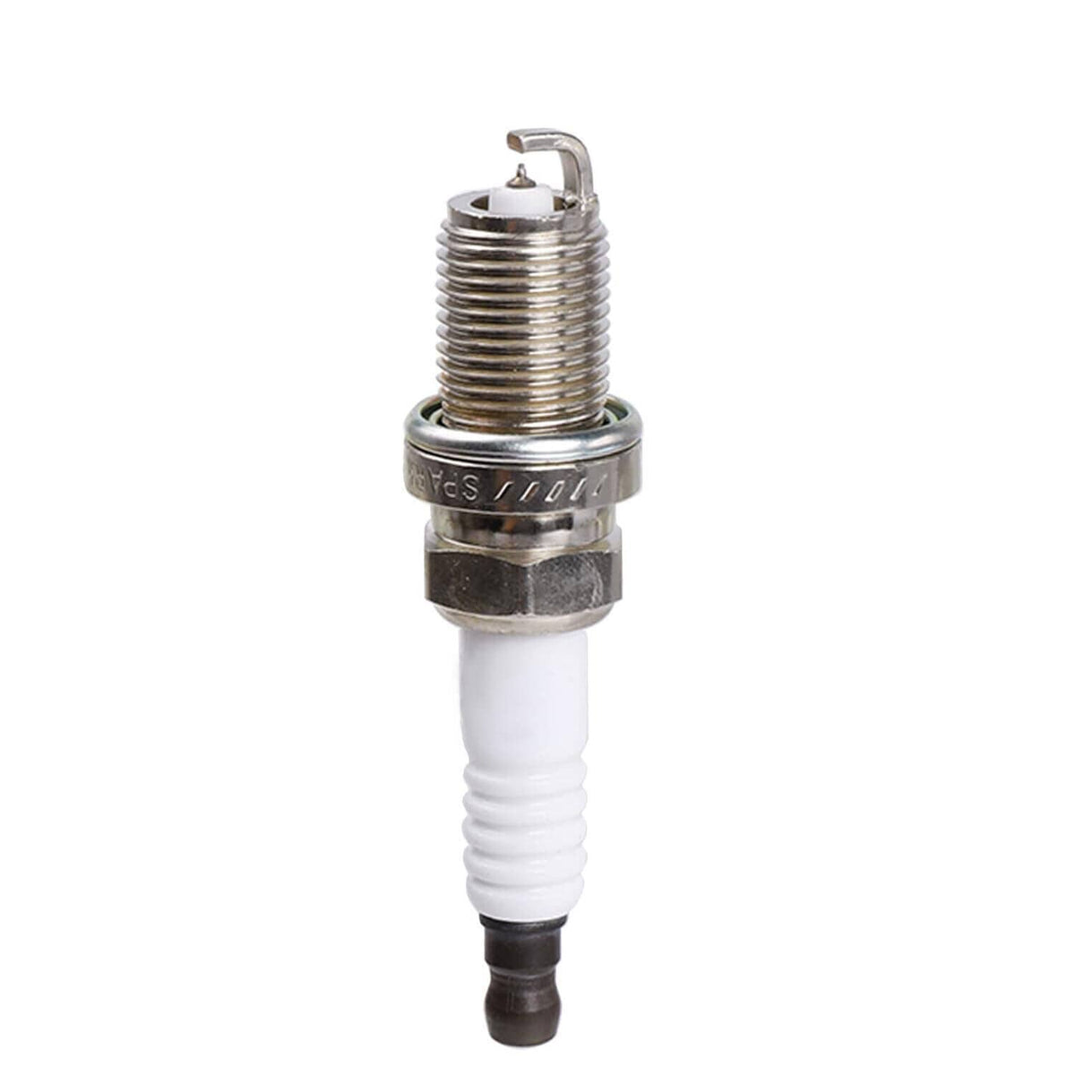 Spark plug with metal electrode, ceramic insulator, and threaded metal shell