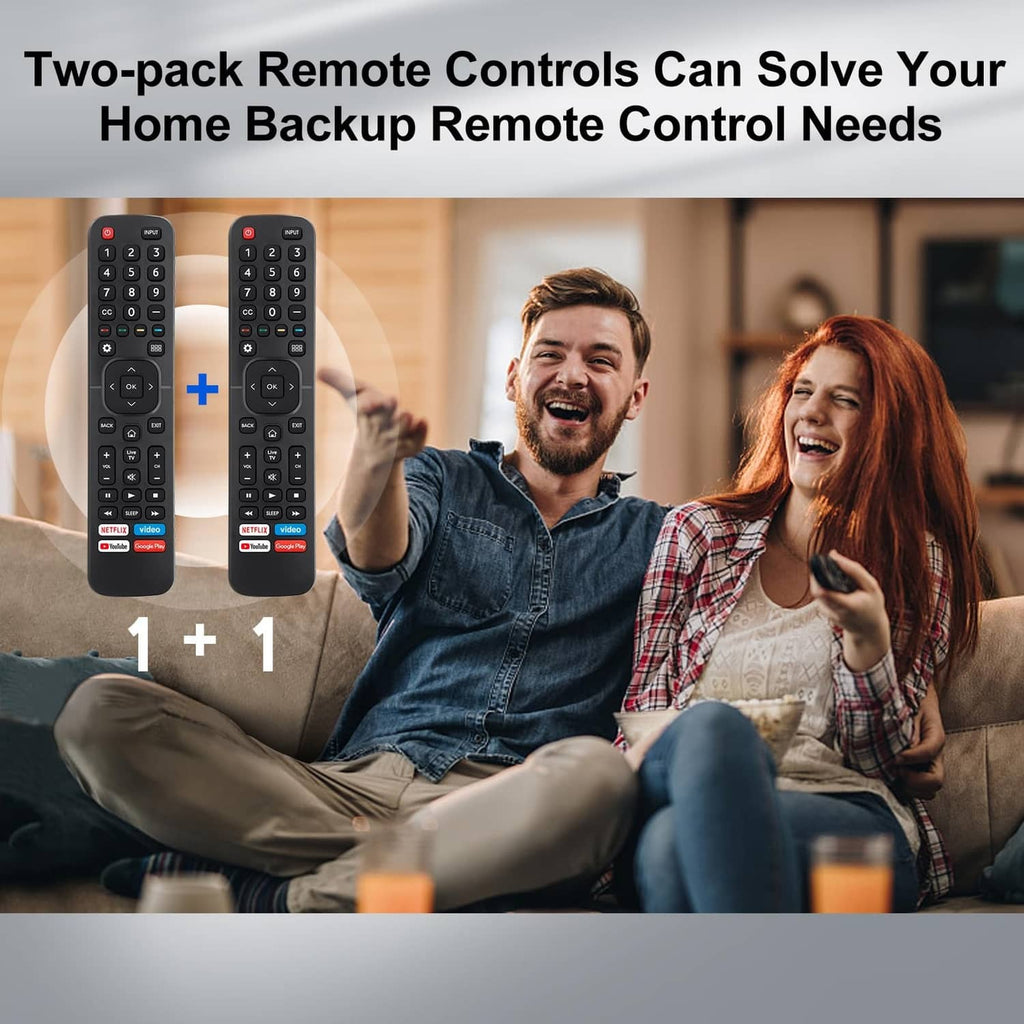 Two black TV remote controls side by side with number pads, OK button, and app shortcuts