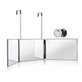 3-way trifold hair cutting mirror with black base and two adjustable support poles
