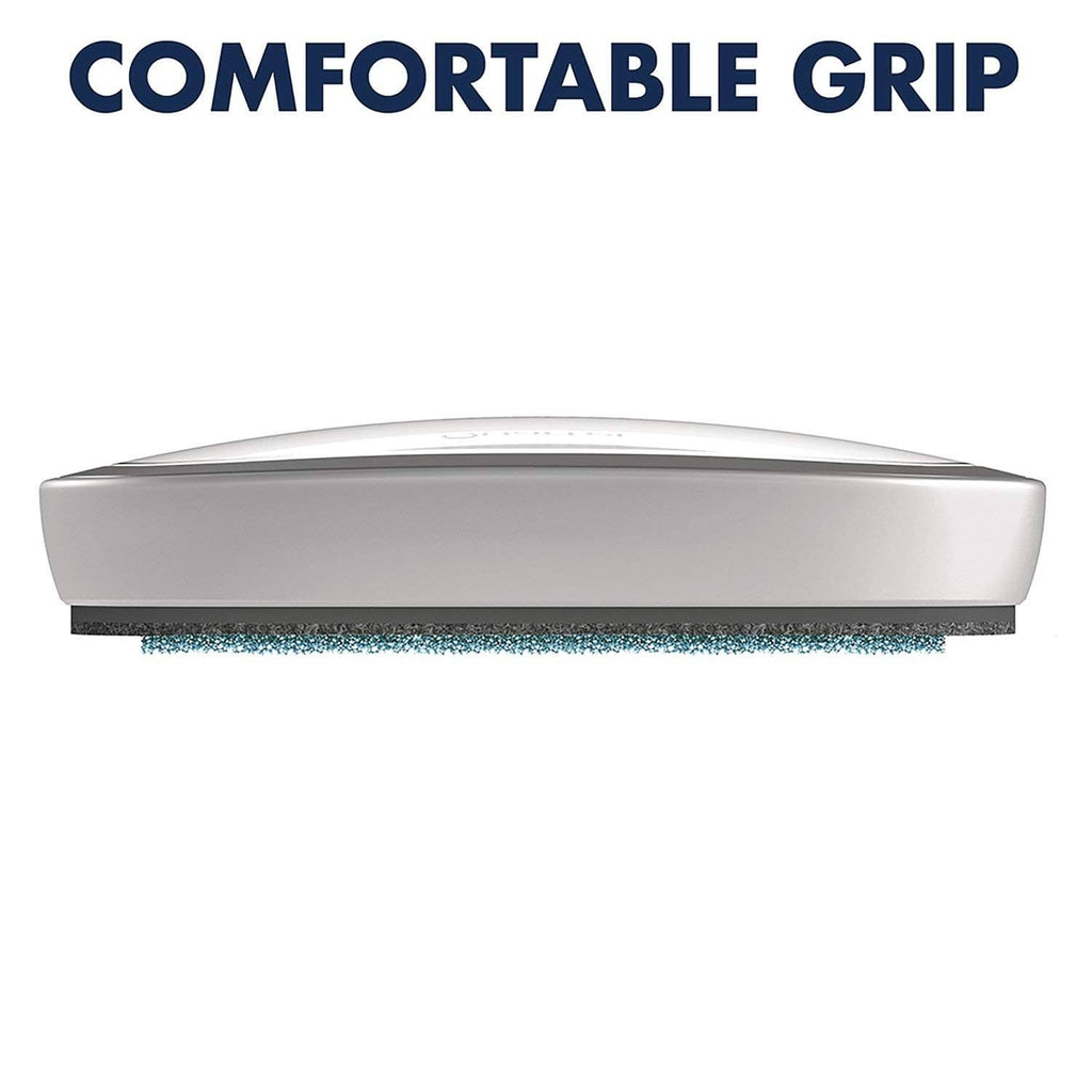 Quartet dry erase eraser with ridged gray-and-white body and teal cleaning base