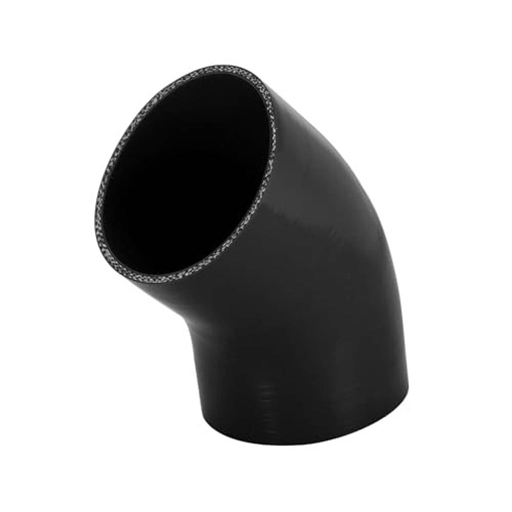 Black 45-degree silicone hose elbow coupler with textured outer edge