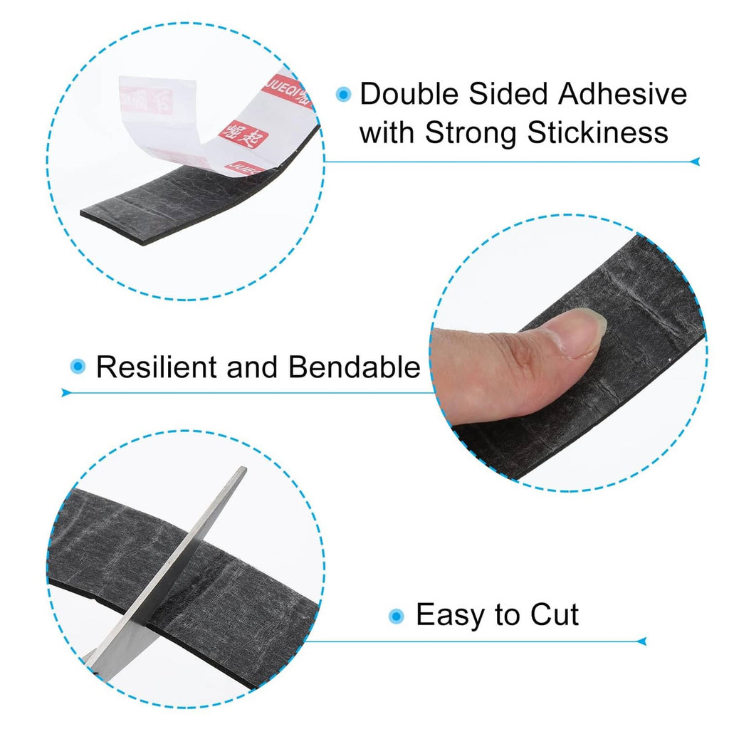 Black double-sided foam tape strip with protective backing being peeled