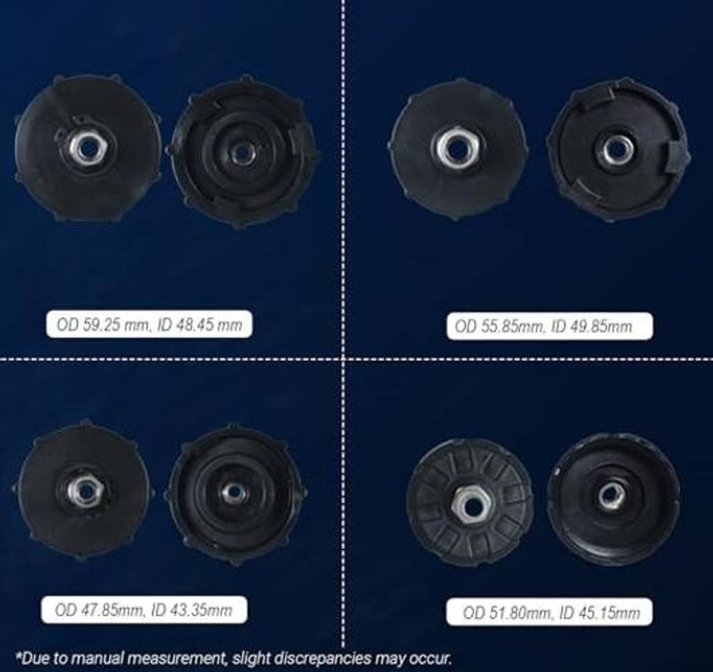 Assorted brake bleeder adapters showing different outer sizes and blue-lined center ports