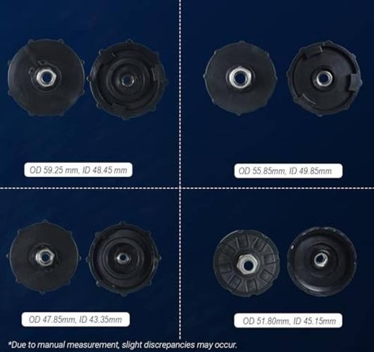 Assorted brake bleeder adapters showing different outer sizes and blue-lined center ports