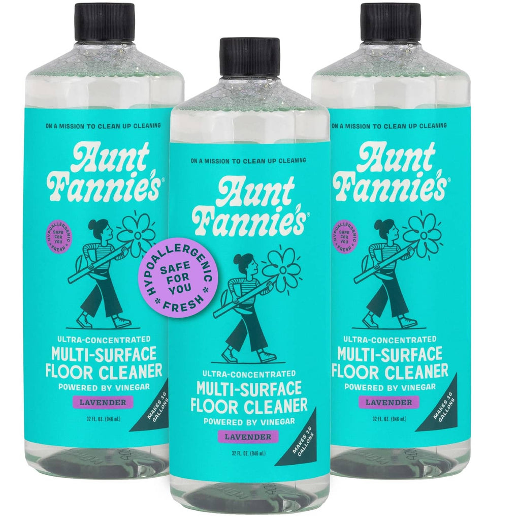 Aunt Fannie's ultra-concentrated floor cleaner bottle, lavender scent, black cap