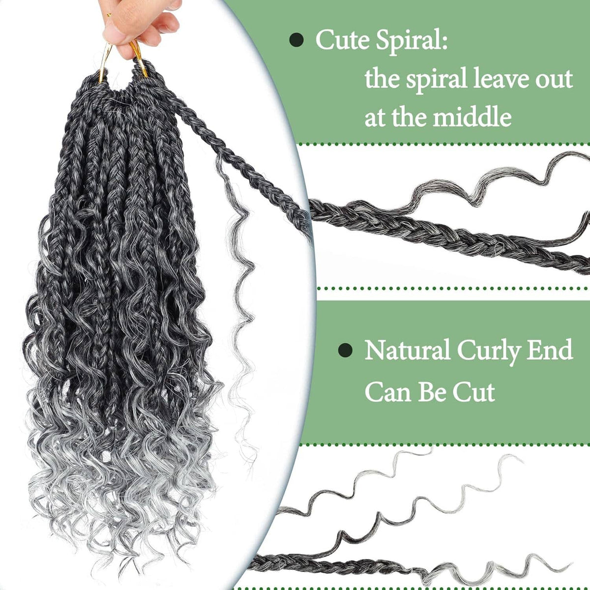 Dark gray crochet hair bundle with curled spirals and lighter gray end section