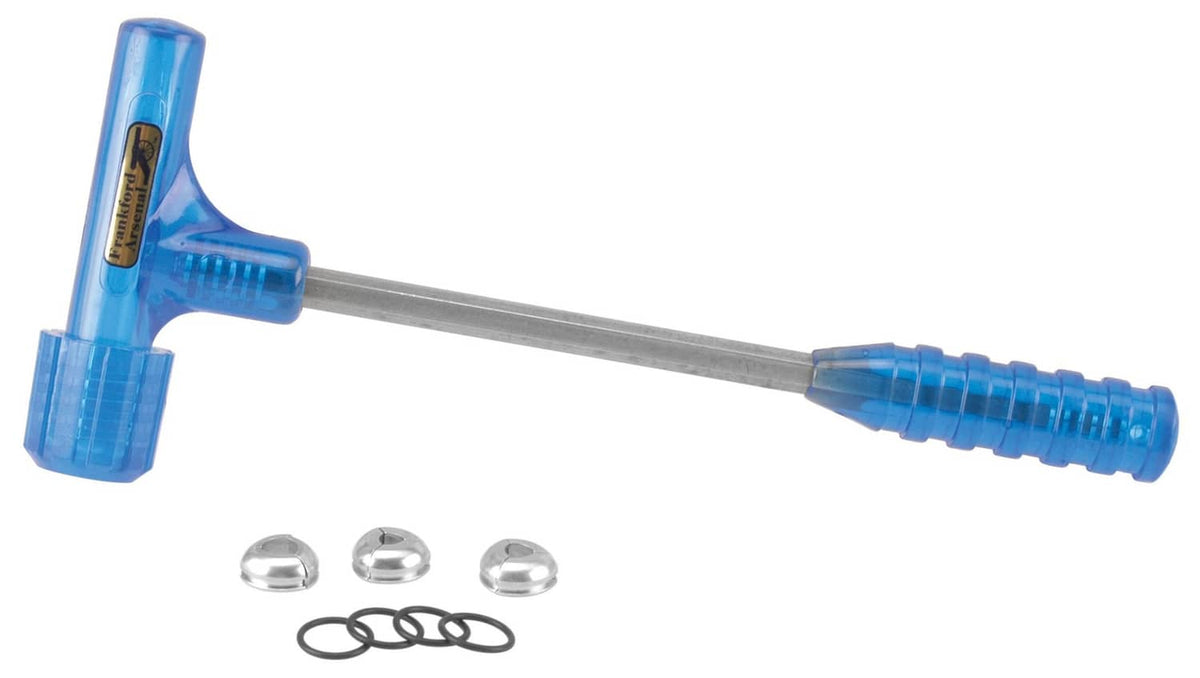 Blue impact bullet puller with metal shaft and collet-style gripping head