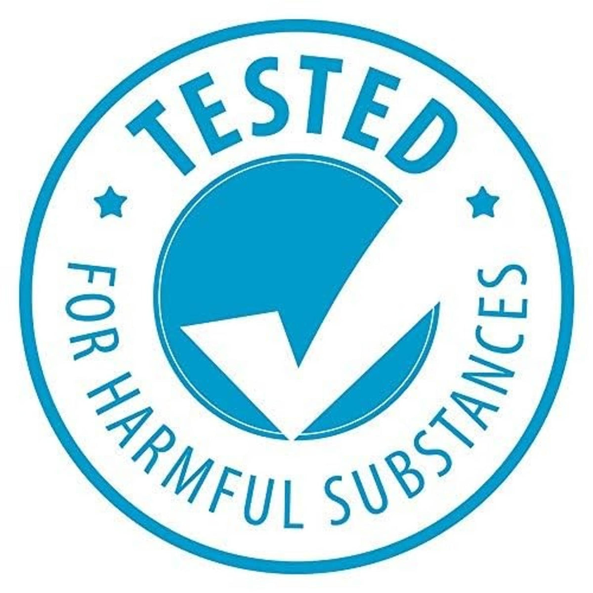 Tested for harmful substances seal badge with checkmark graphic