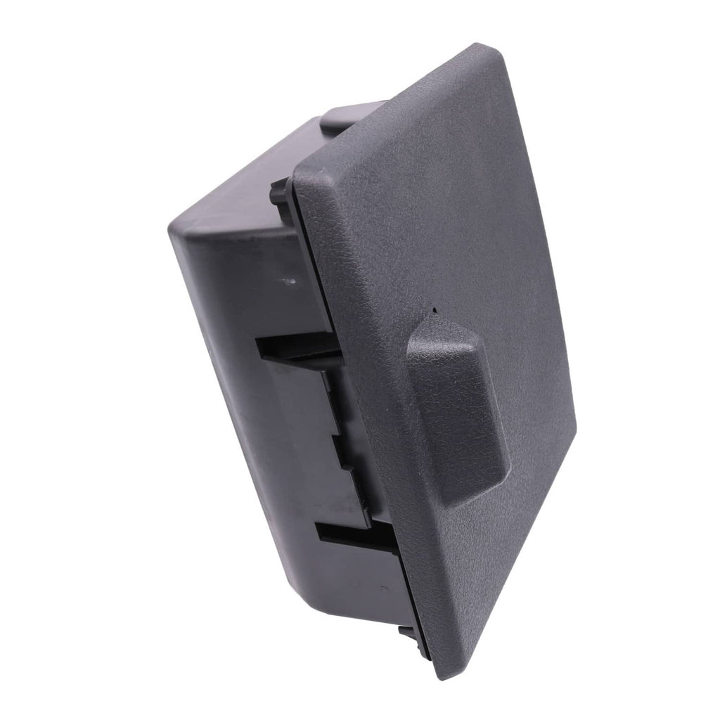 Black front dual cup holder side view with textured housing and protruding latch piece