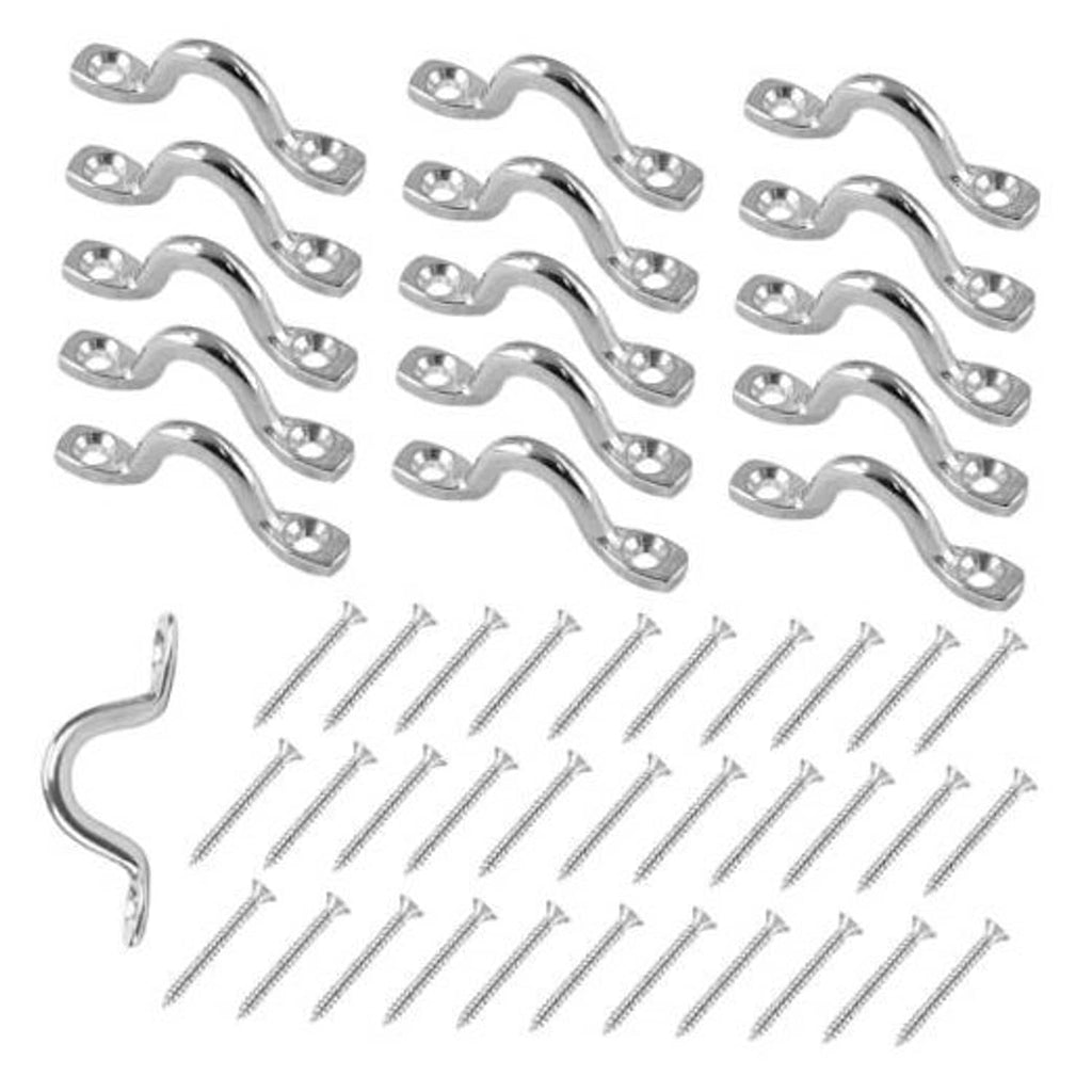 Stainless steel boat pad eye kit with multiple pad eyes and mounting screws, silver finish